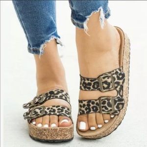 Leopard buckle cork platform sandal